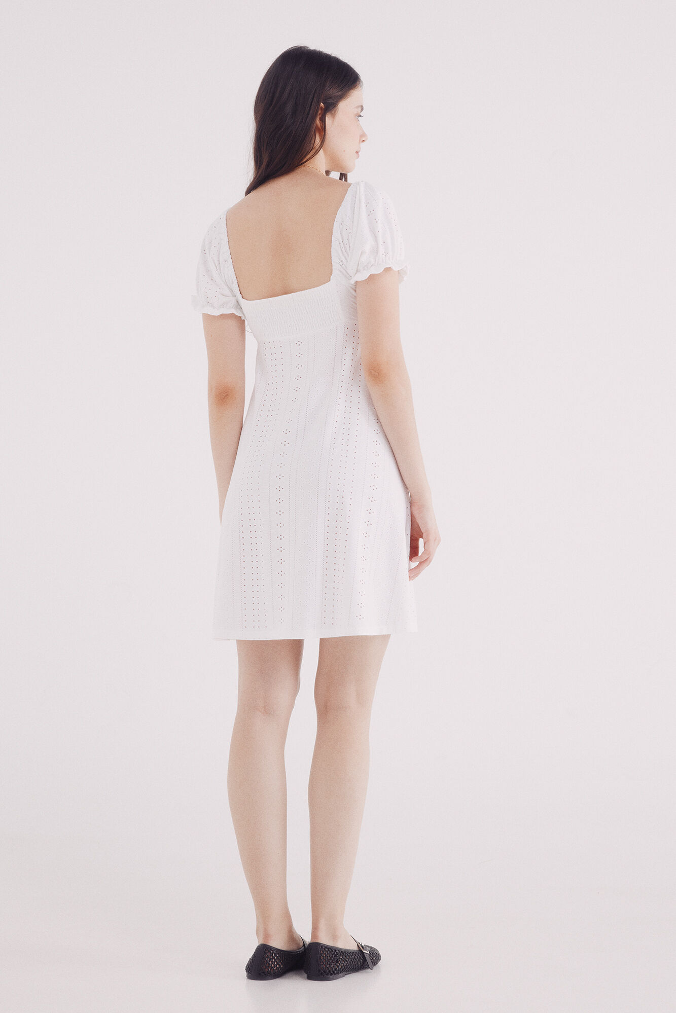 Springfield Vestido corto bordado suizo natural