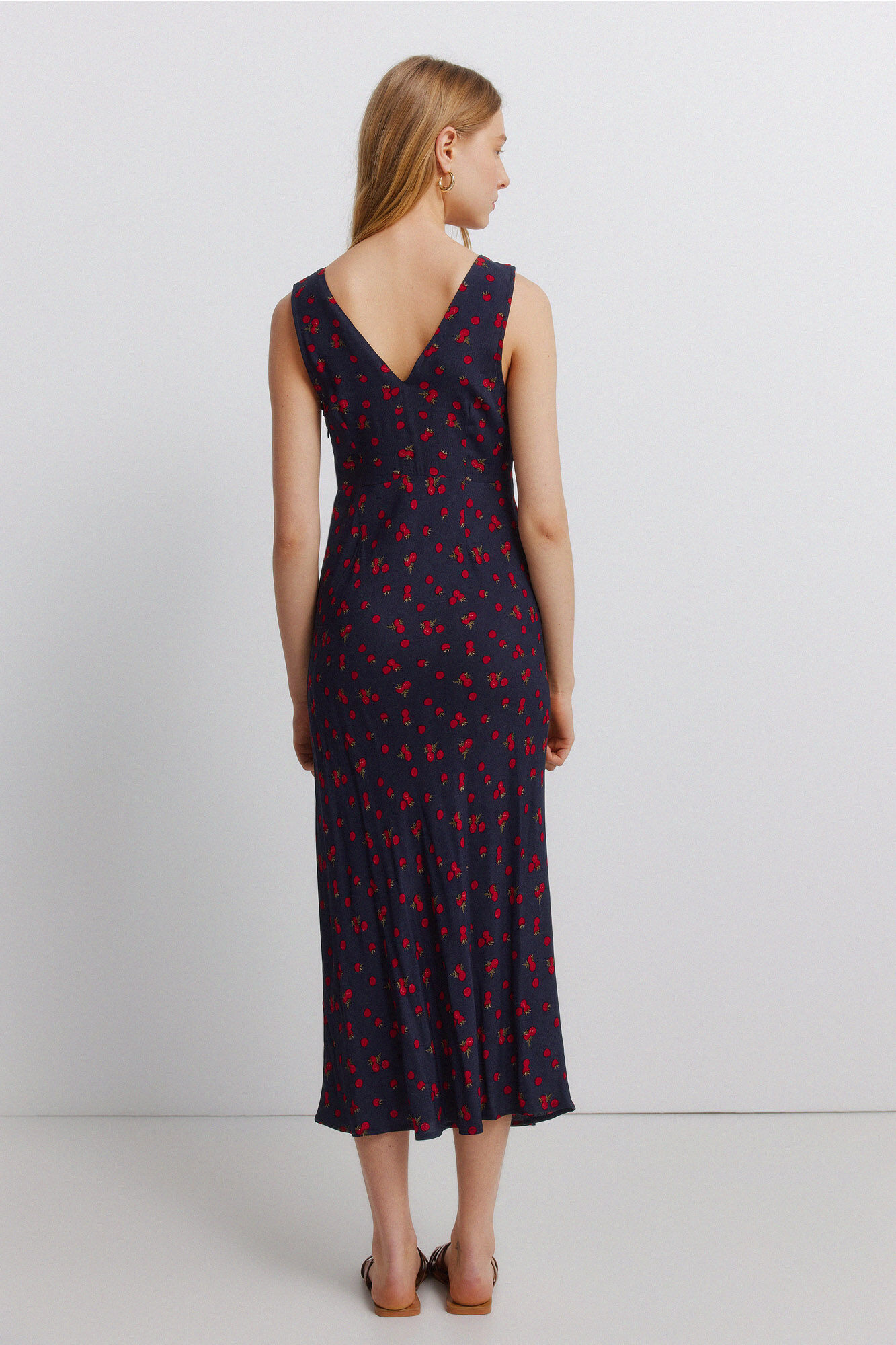 Springfield Vestido midi de tirantes con estampado de frutas azul