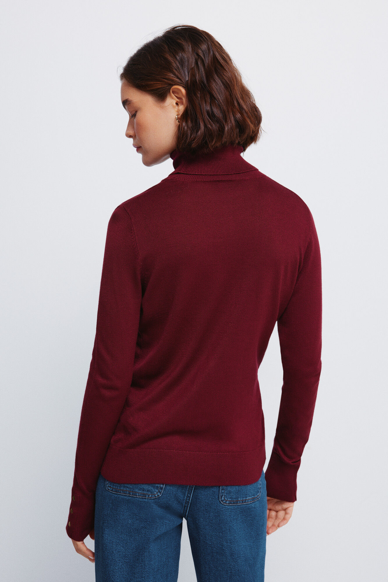 Springfield jersey de cuello alto con botones y pu&ntilde;os p&uacute;rpura