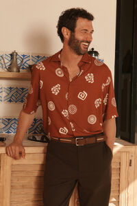 Springfield Camisa de manga corta de viscosa estampada