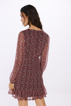 Springfield Vestido corto escote frunces estampado rosa