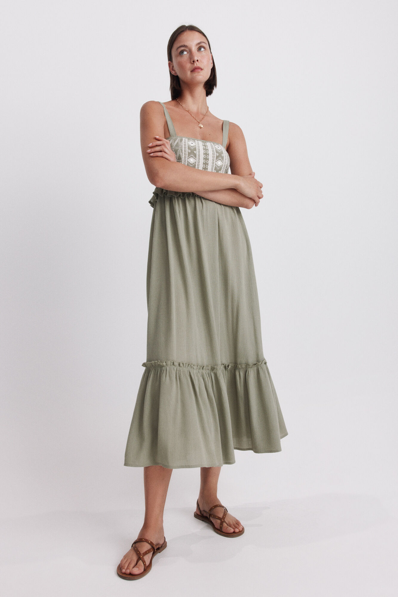 Springfield Vestido midi de tirantes bordado