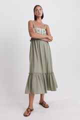 Springfield Vestido midi de tirantes bordado kaki