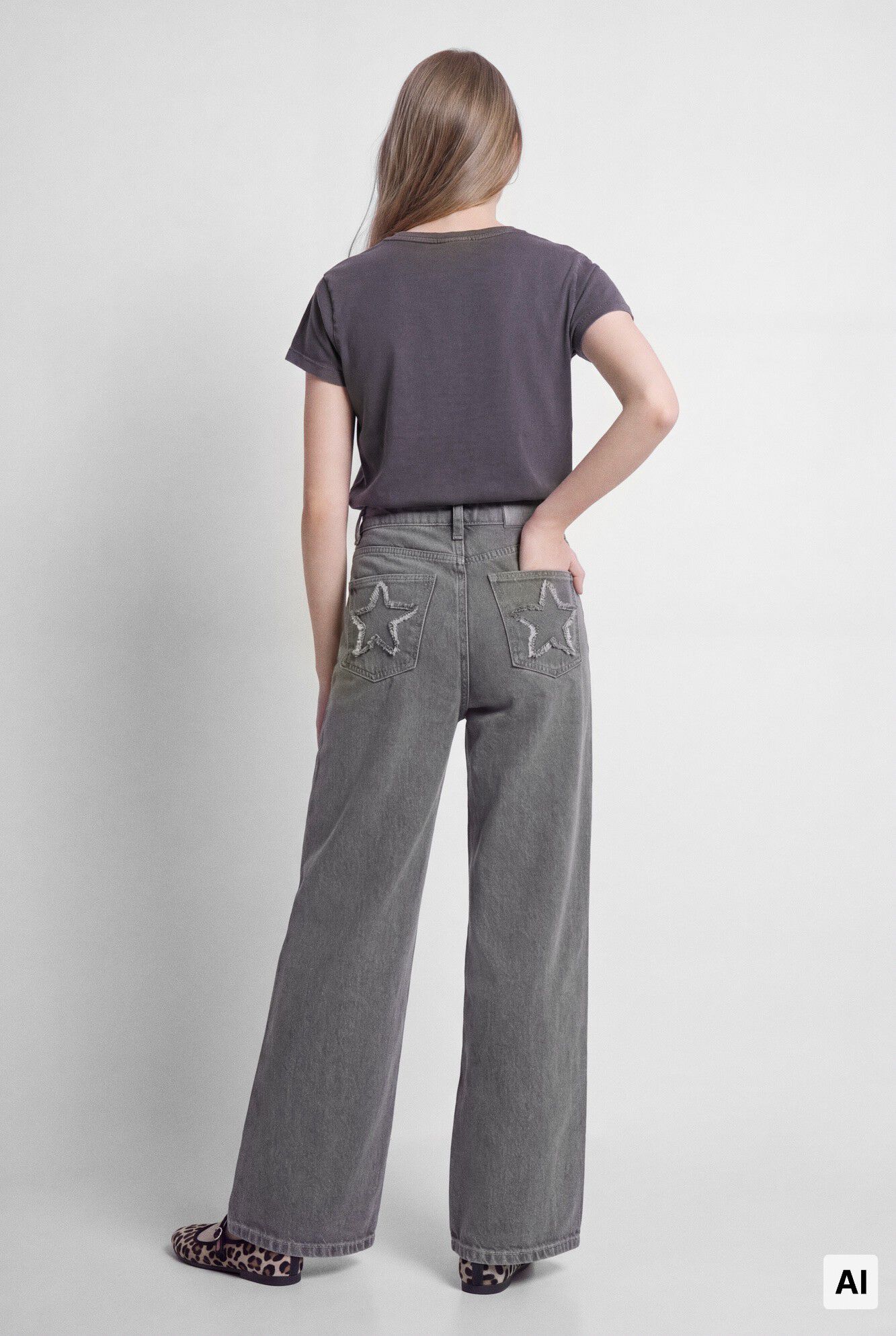 Springfield Kids Pantal&oacute;n wide leg de mezclilla b&aacute;sico para ni&ntilde;a gris