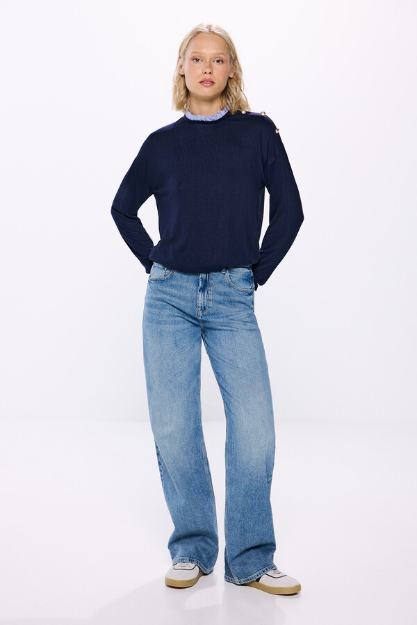 Springfield Playera cuello combinado azul