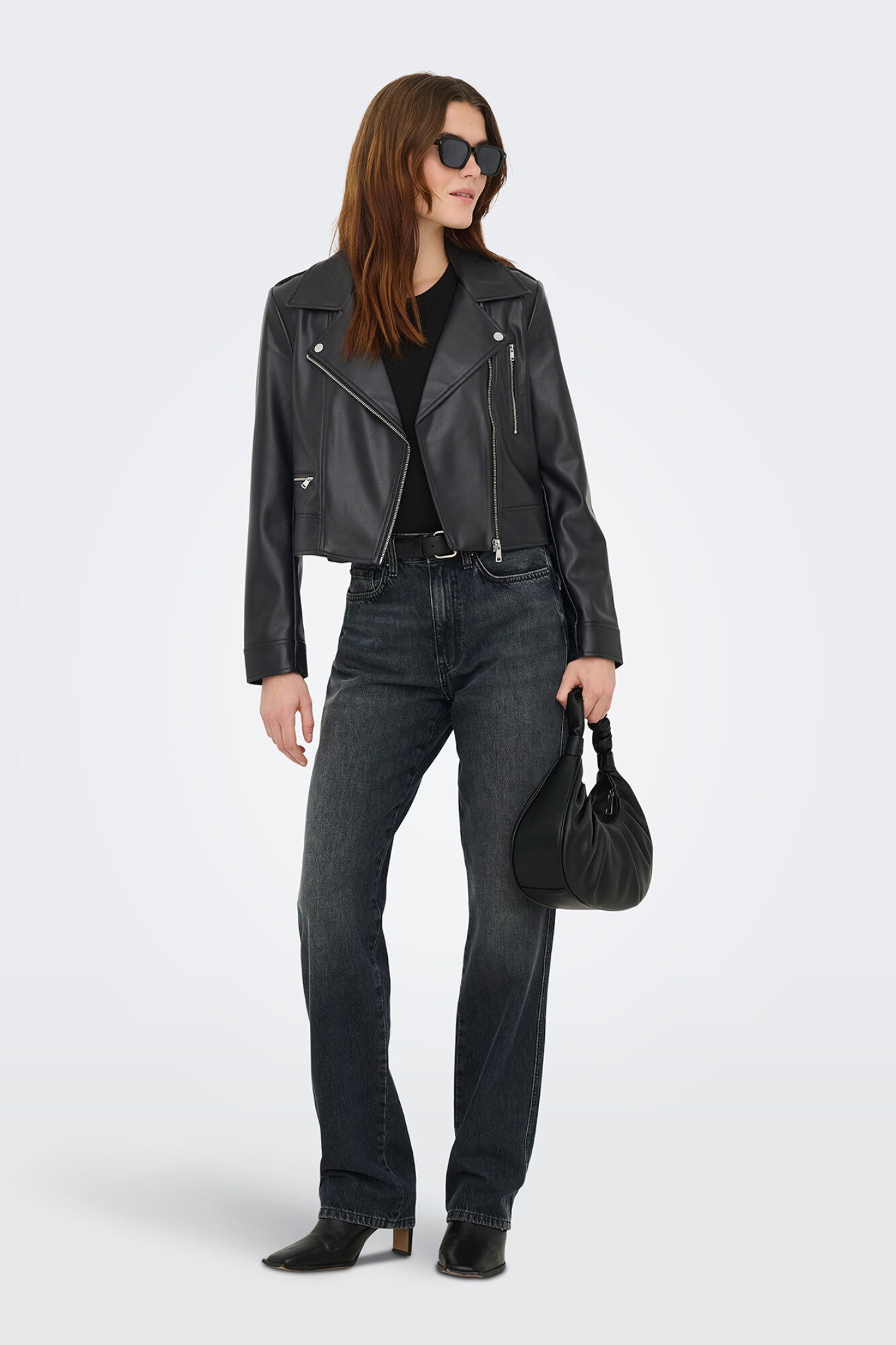 Only Chamarra biker de piel vegana negro