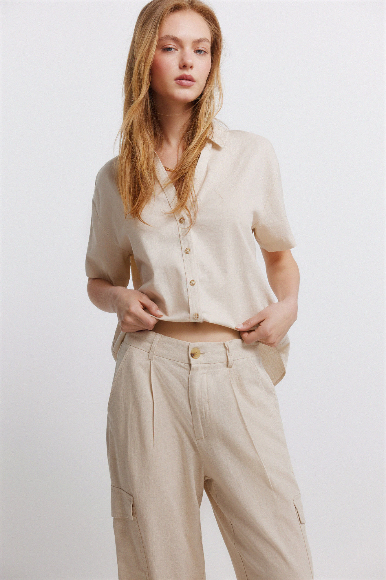 Springfield Pantal&oacute;n cargo de lino caf&eacute;