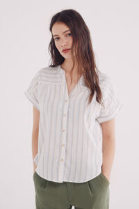 Springfield Blusa escote pico algodón lino café