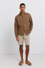 Springfield Bermudas dobby comfort fit de lino beige