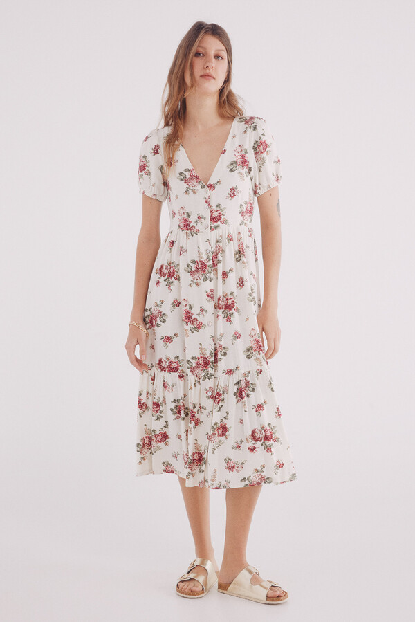 Springfield Vestido midi camisero lino estampado