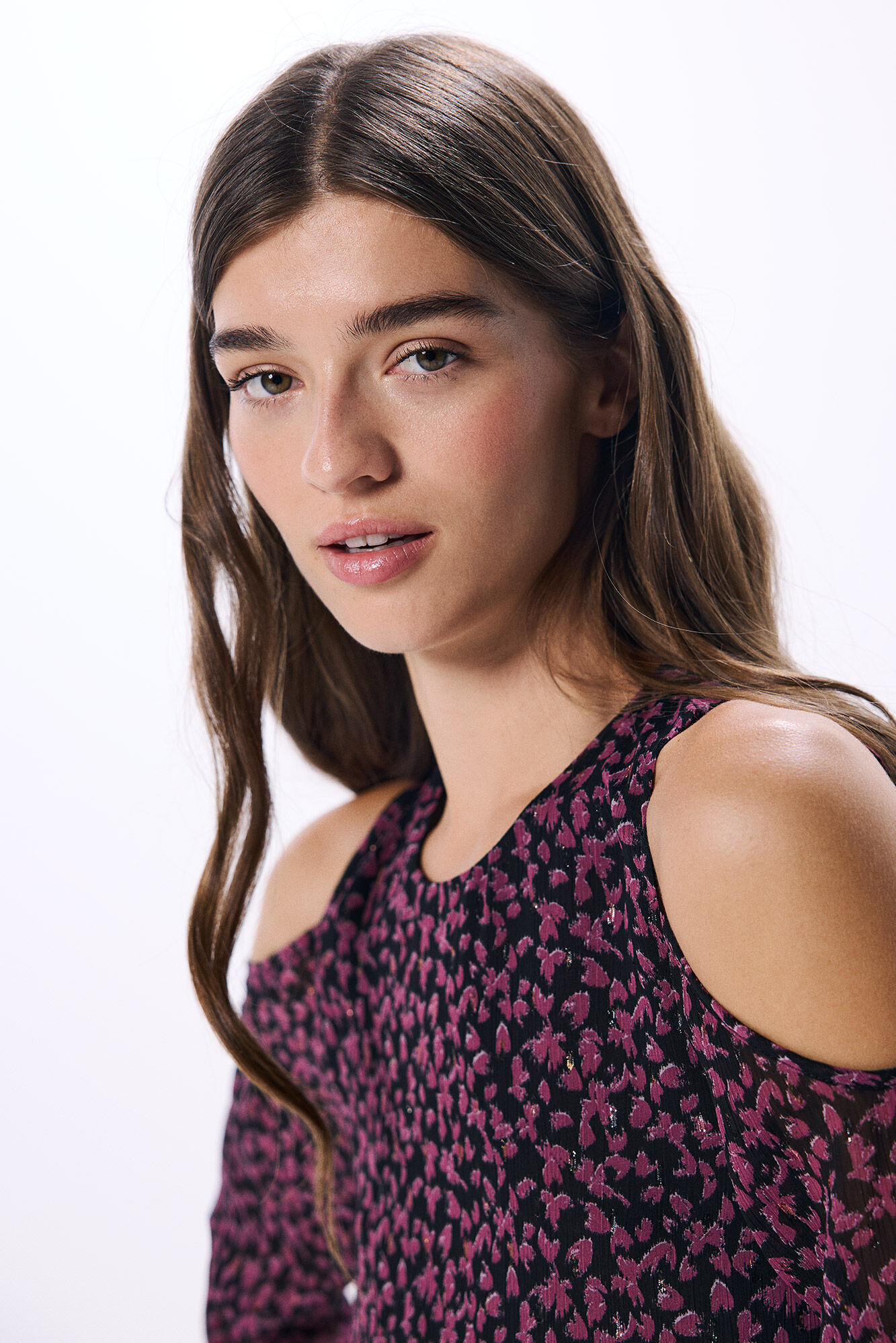 Springfield Blusa gasa flores lurex morado/lila