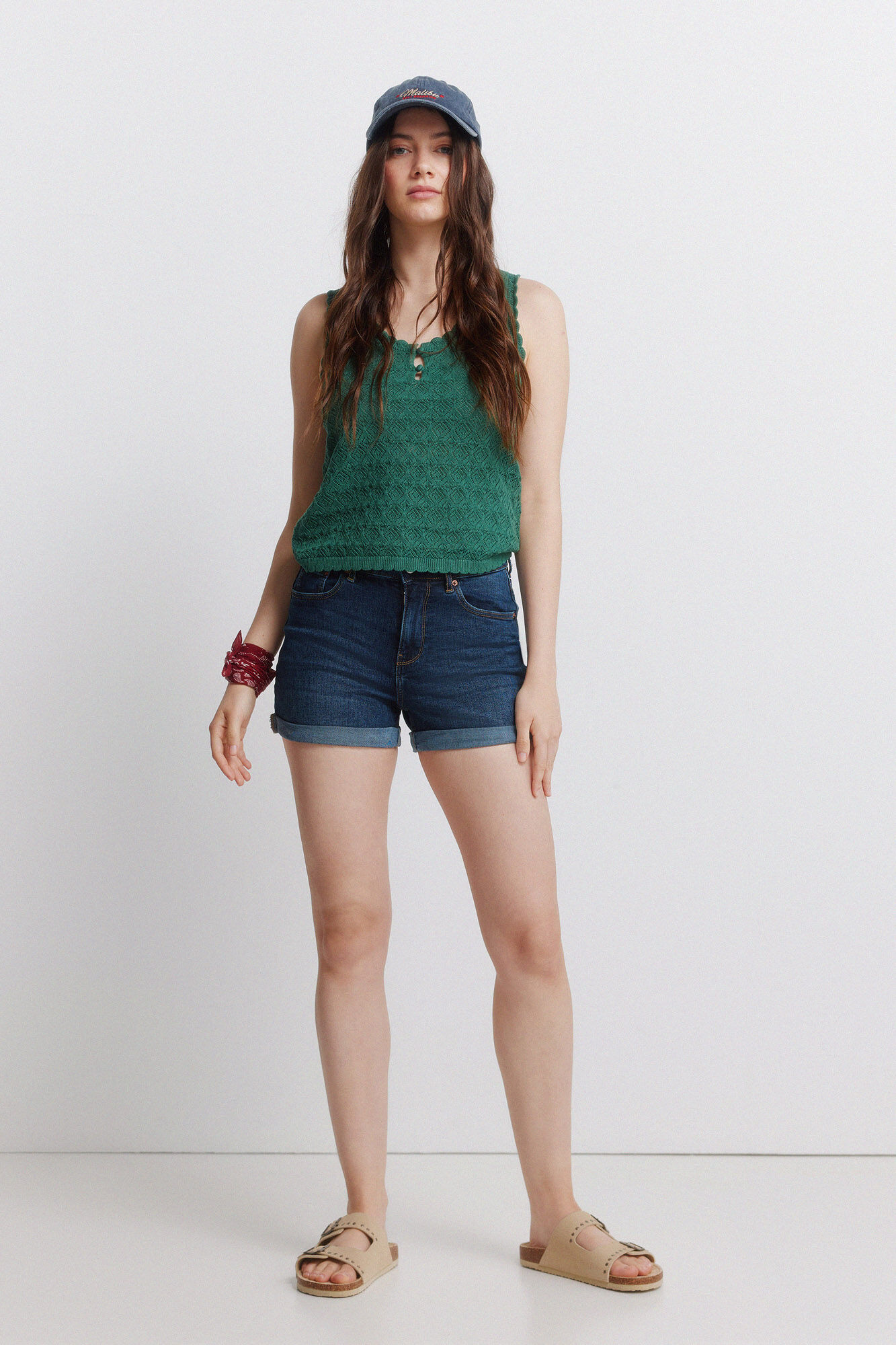 Springfield Playera de tejido pointelle con botones verde