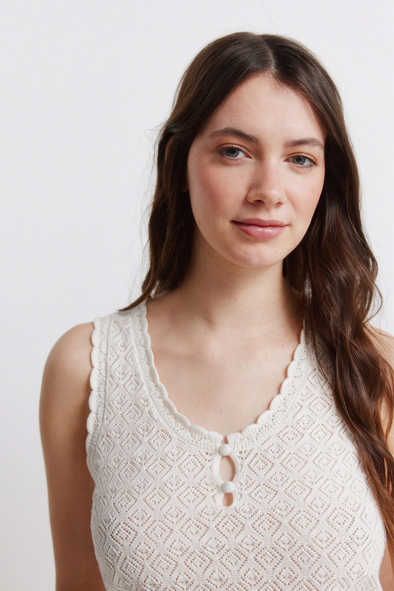 Springfield Playera de tejido pointelle con botones blanco