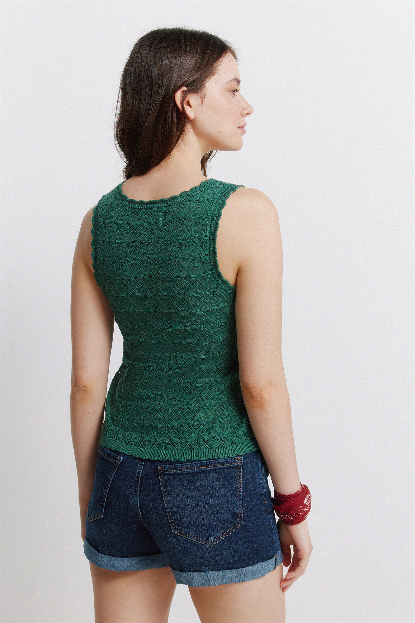Springfield Playera de tejido pointelle con botones verde