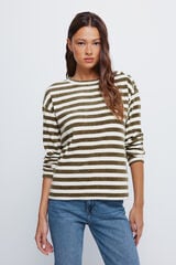 Springfield Playera de chenilla a rayas con botones en los hombros khaki