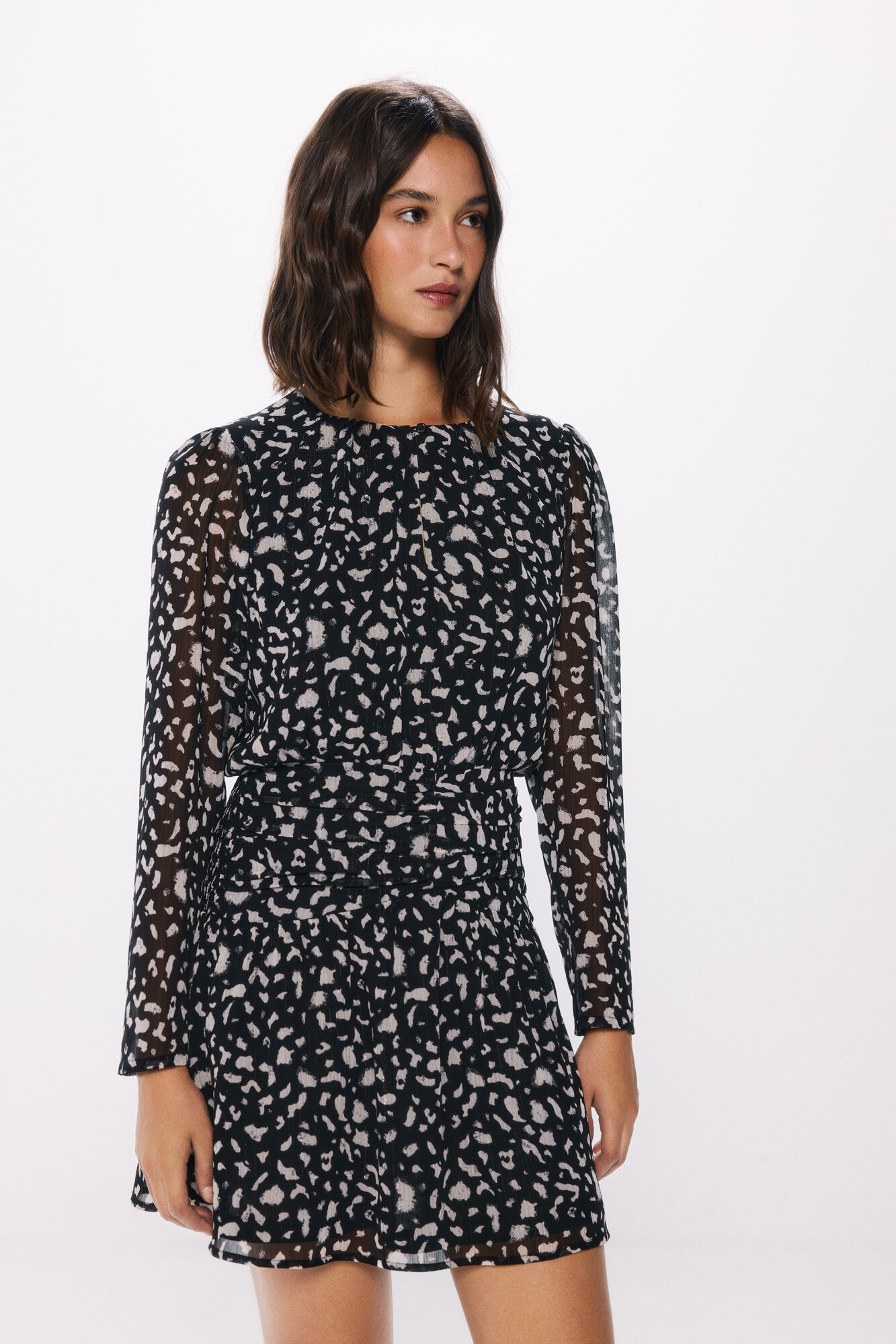 Springfield Vestido corto gasa estampado animal  negro
