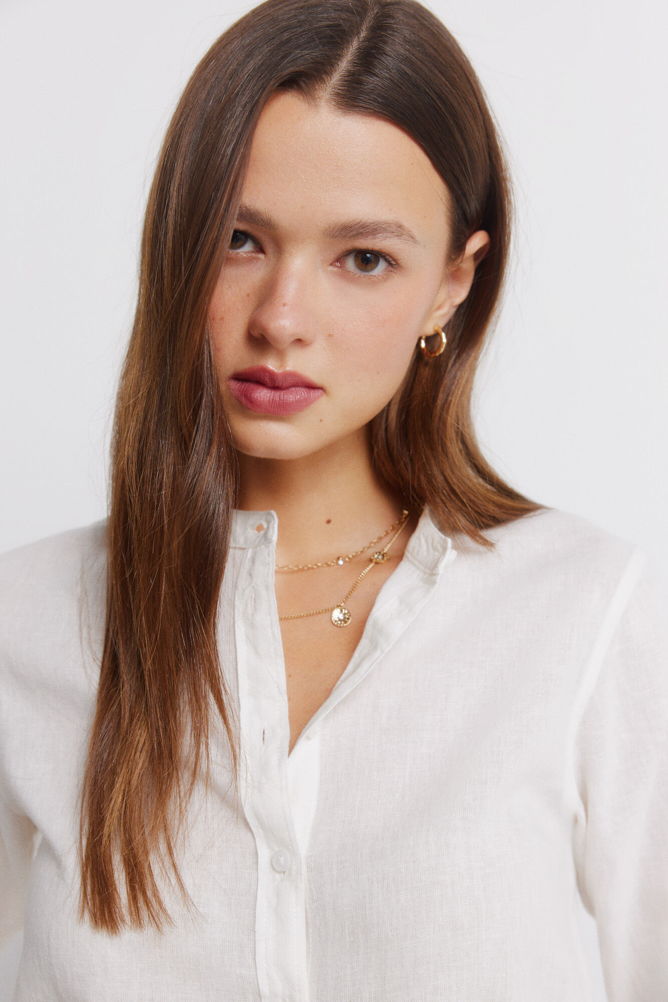 Springfield Camisa manga larga cuello mao de lino beige