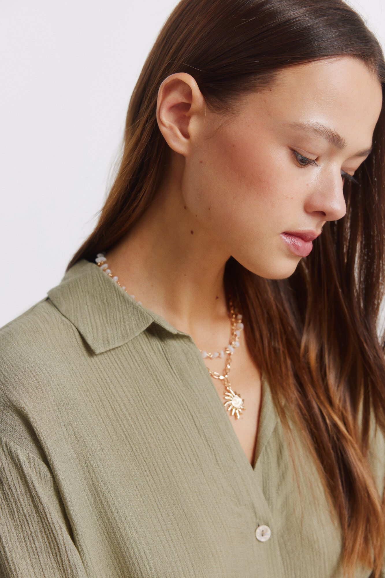 Springfield Camisa de manga larga a rayas kaki