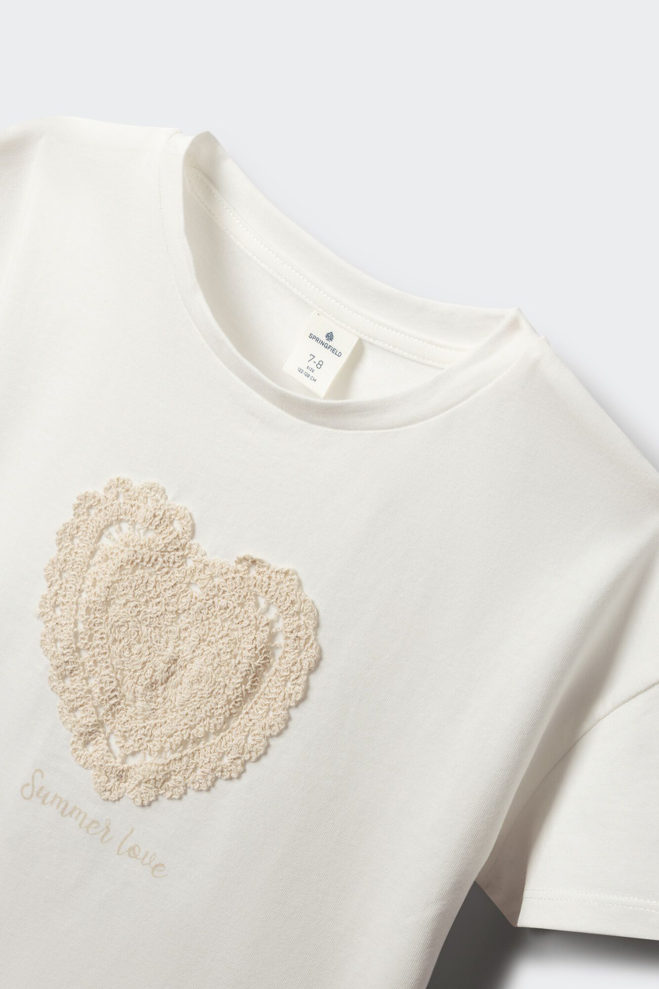 Springfield Kids Playera de crochet con coraz&oacute;n para ni&ntilde;a marfil