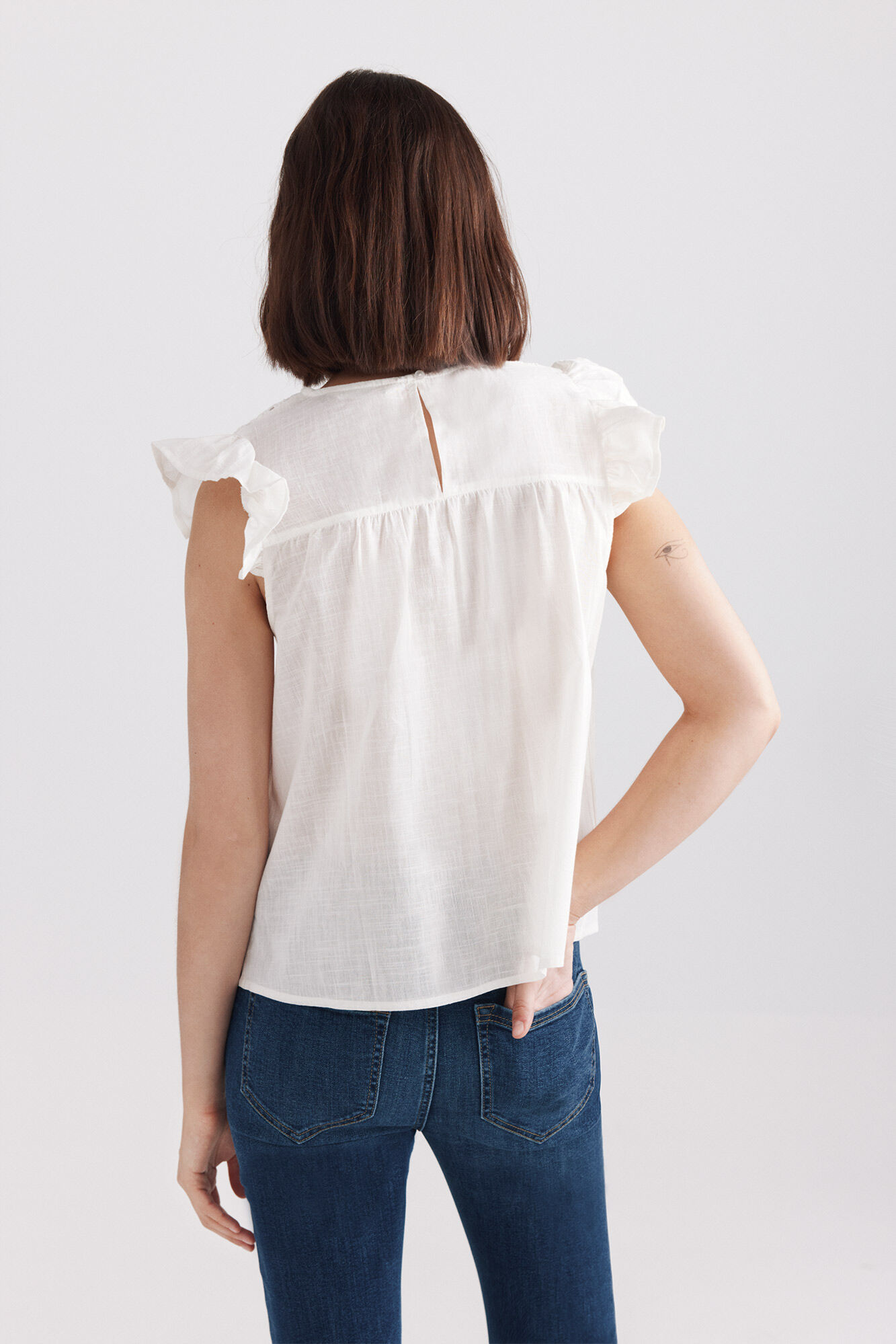 Springfield Blusa de crochet con volantes blanco