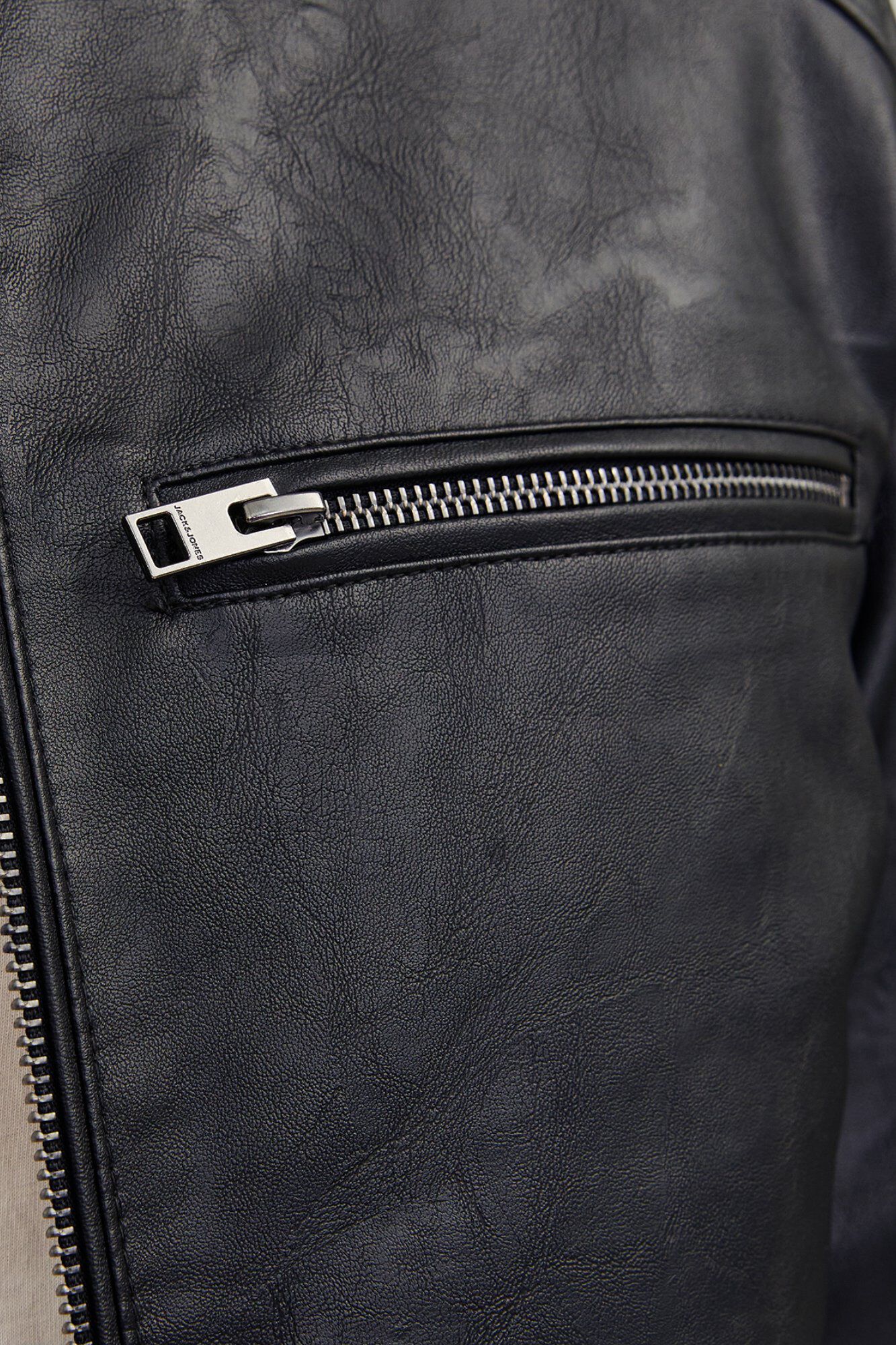 Jack & Jones Chamarra biker efecto piel negro