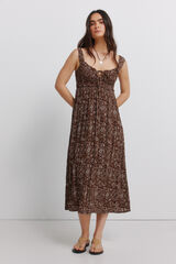 Springfield Vestido midi smock en el pecho estampado