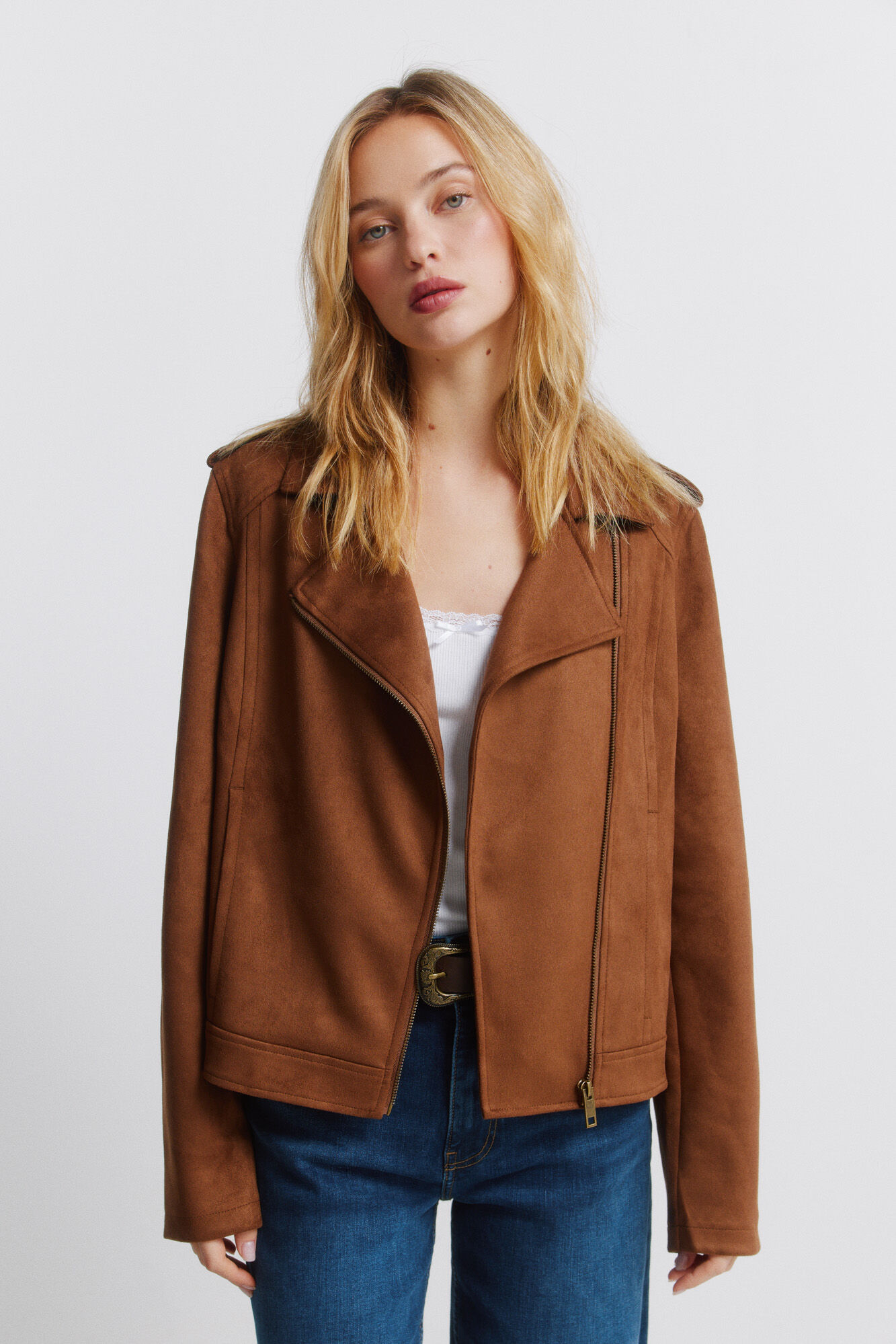 Springfield Chamarra de ante con trabillas para los hombros caf&eacute;