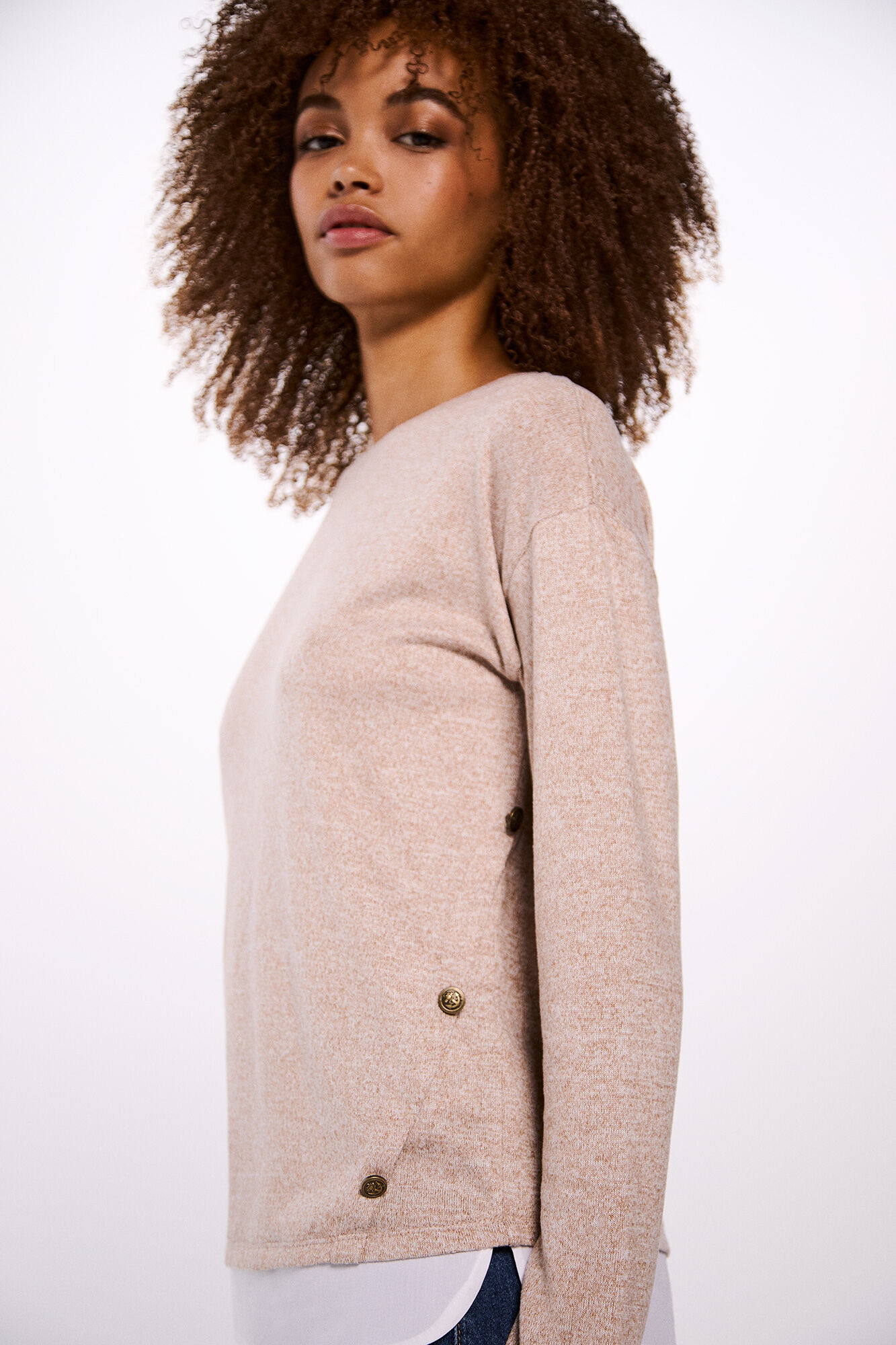 Springfield Playera combinada botones laterales caf&eacute;