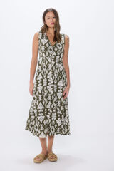 Springfield Vestido midi botones lazo hombros khaki