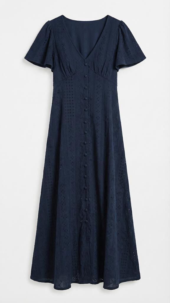 Springfield Vestido midi bordado suizo azul