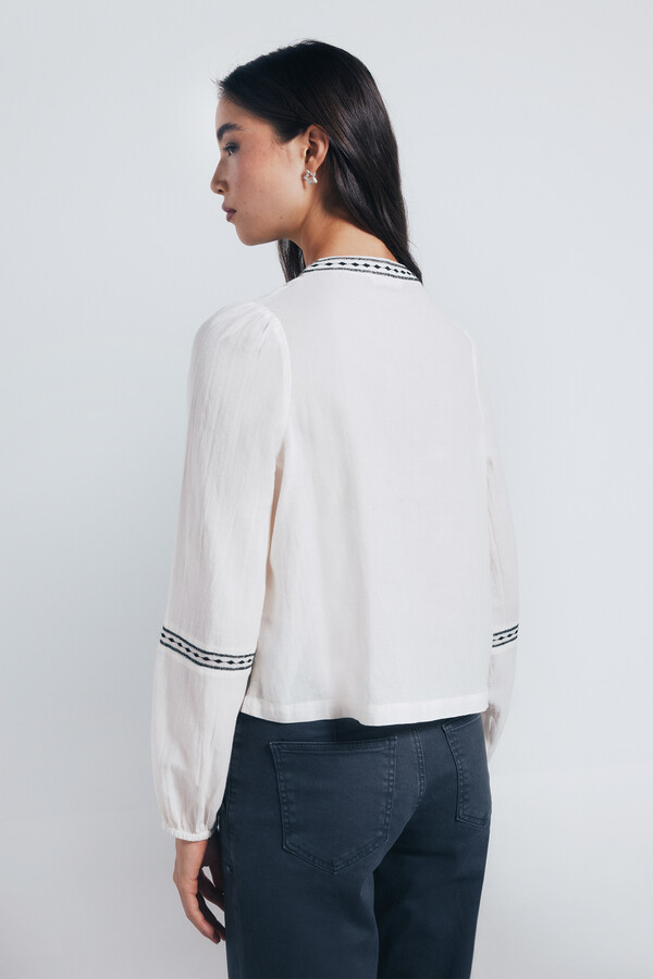 Springfield Blusa boho bordados lentejuelas café