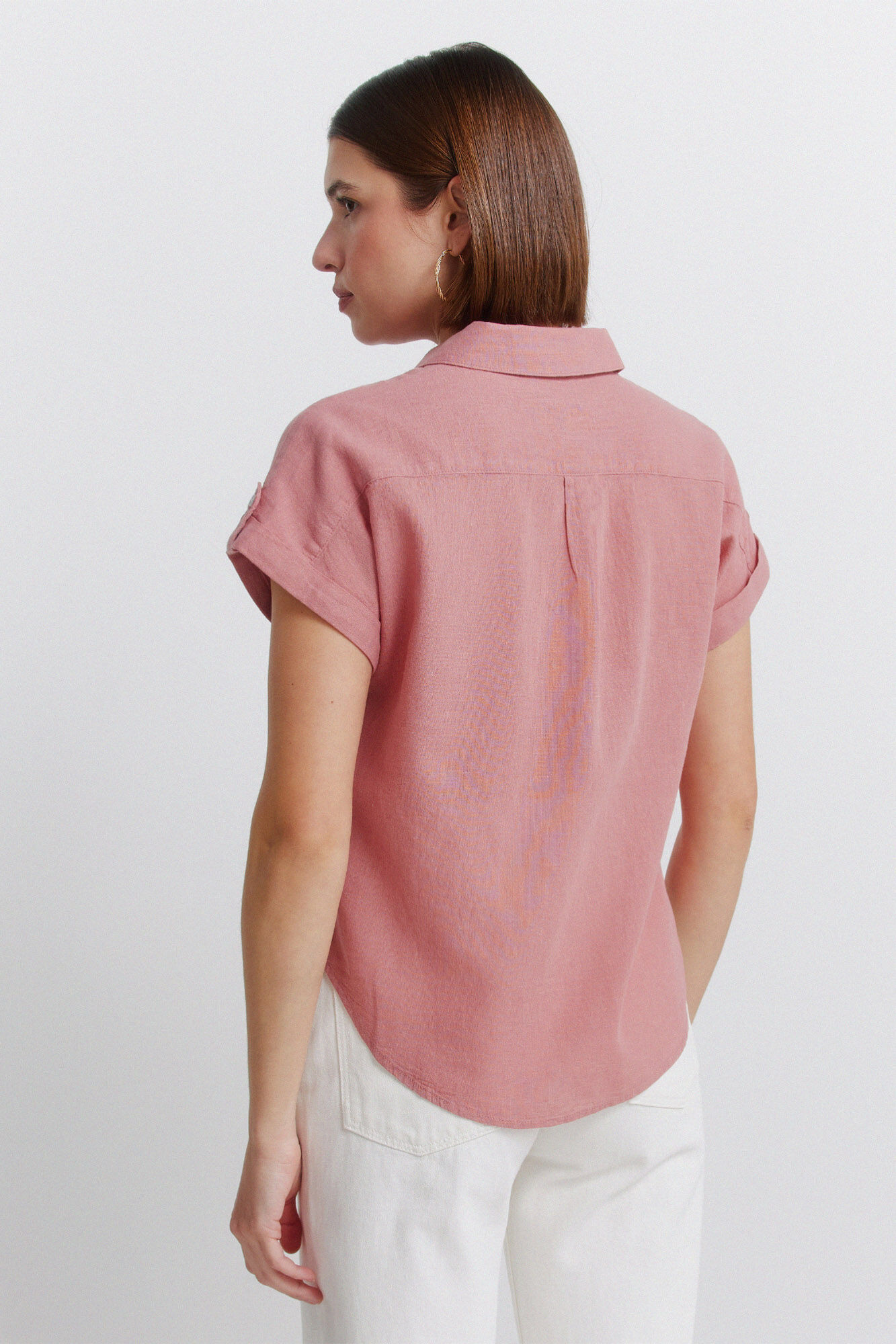 Springfield Camisa de manga corta de lino rosa