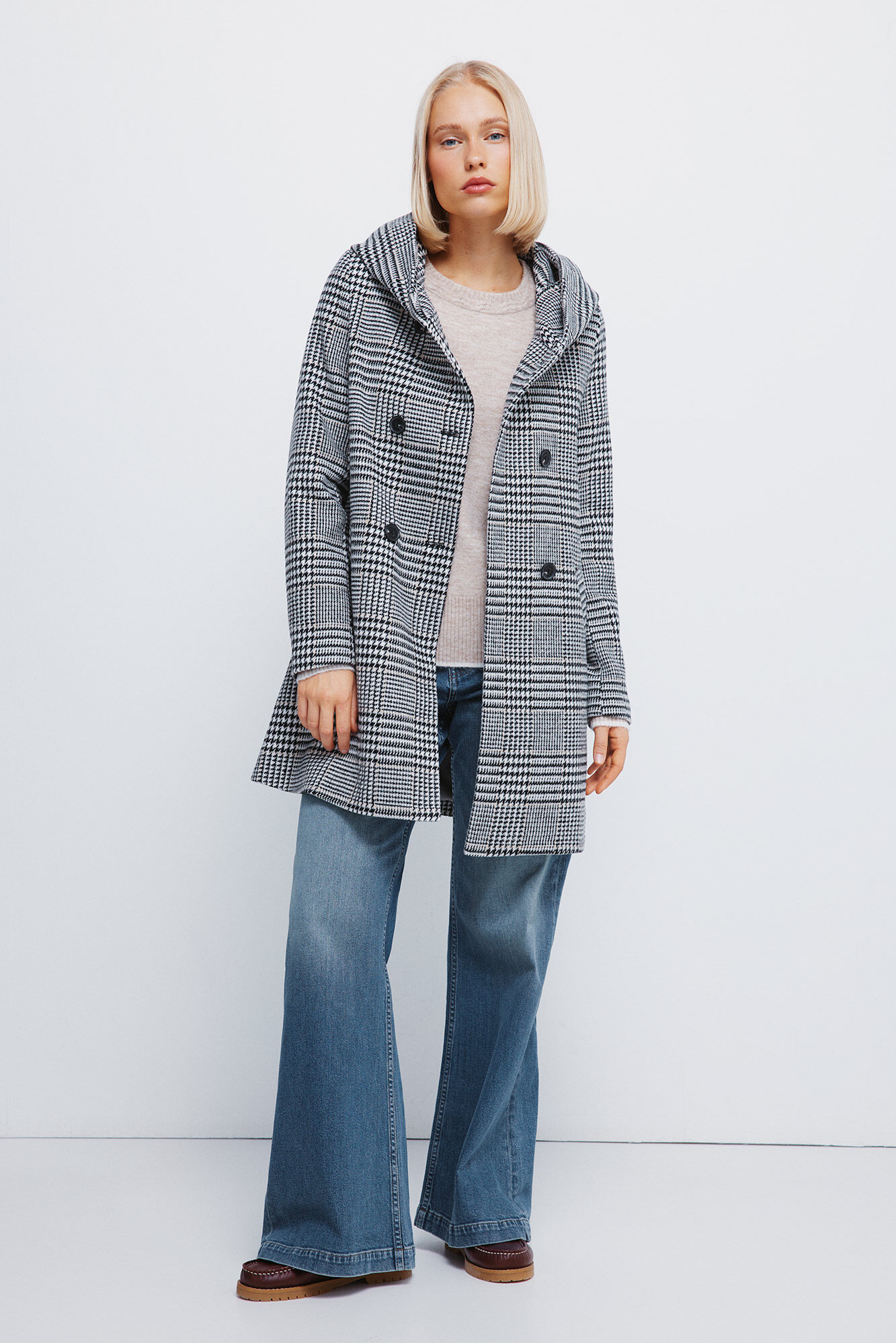 Springfield Abrigo cuadros botones capucha gris