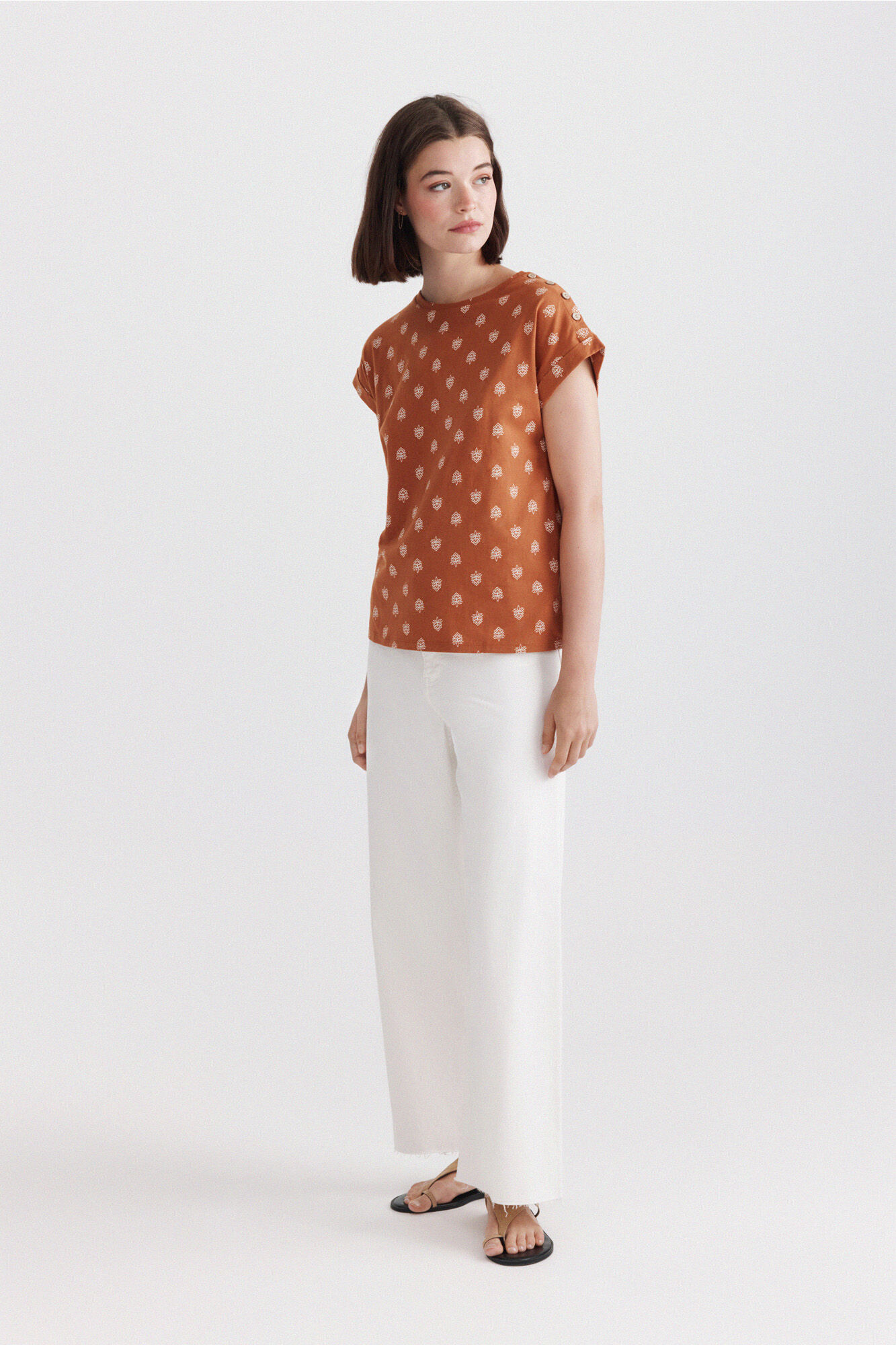 Springfield Playera estampada con botones naranja