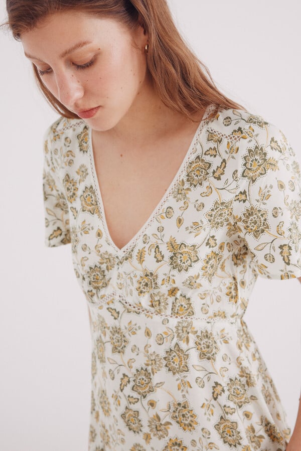 Springfield Vestido midi laces estampado amarillo