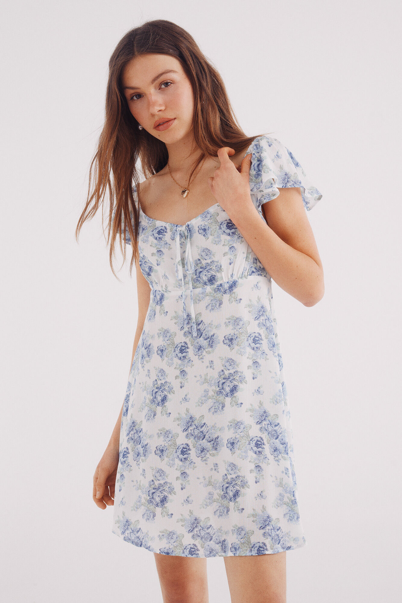 Springfield Vestido corto flores azules natural