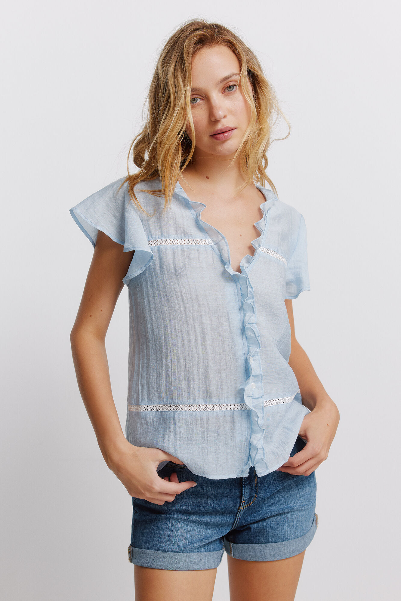 Springfield Blusa con volante de encaje