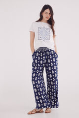 Springfield Pantalón fluido palazzo estampado marino
