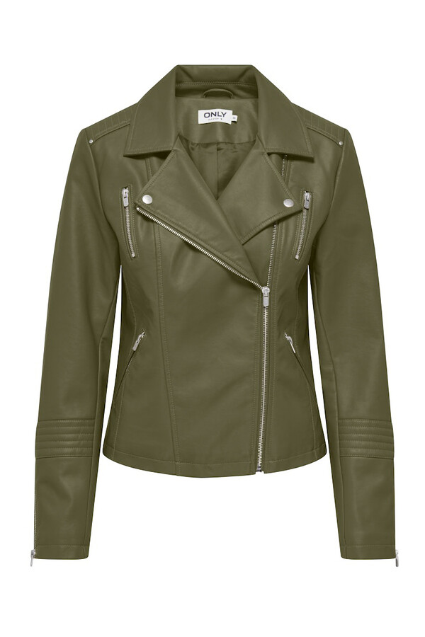 Only Chamarra biker piel vegana verde