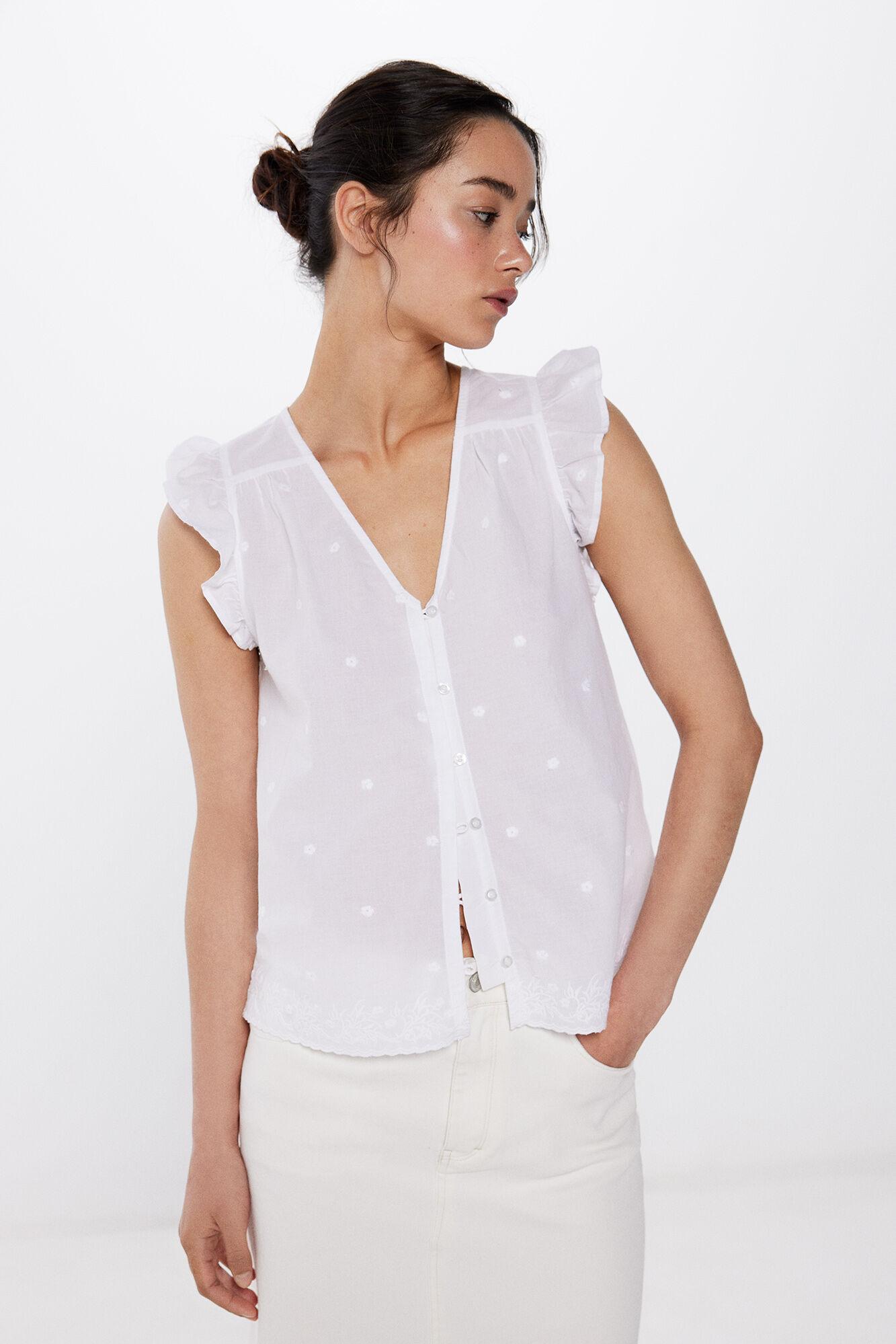 Springfield Blusa Bordados Volantes Hombros