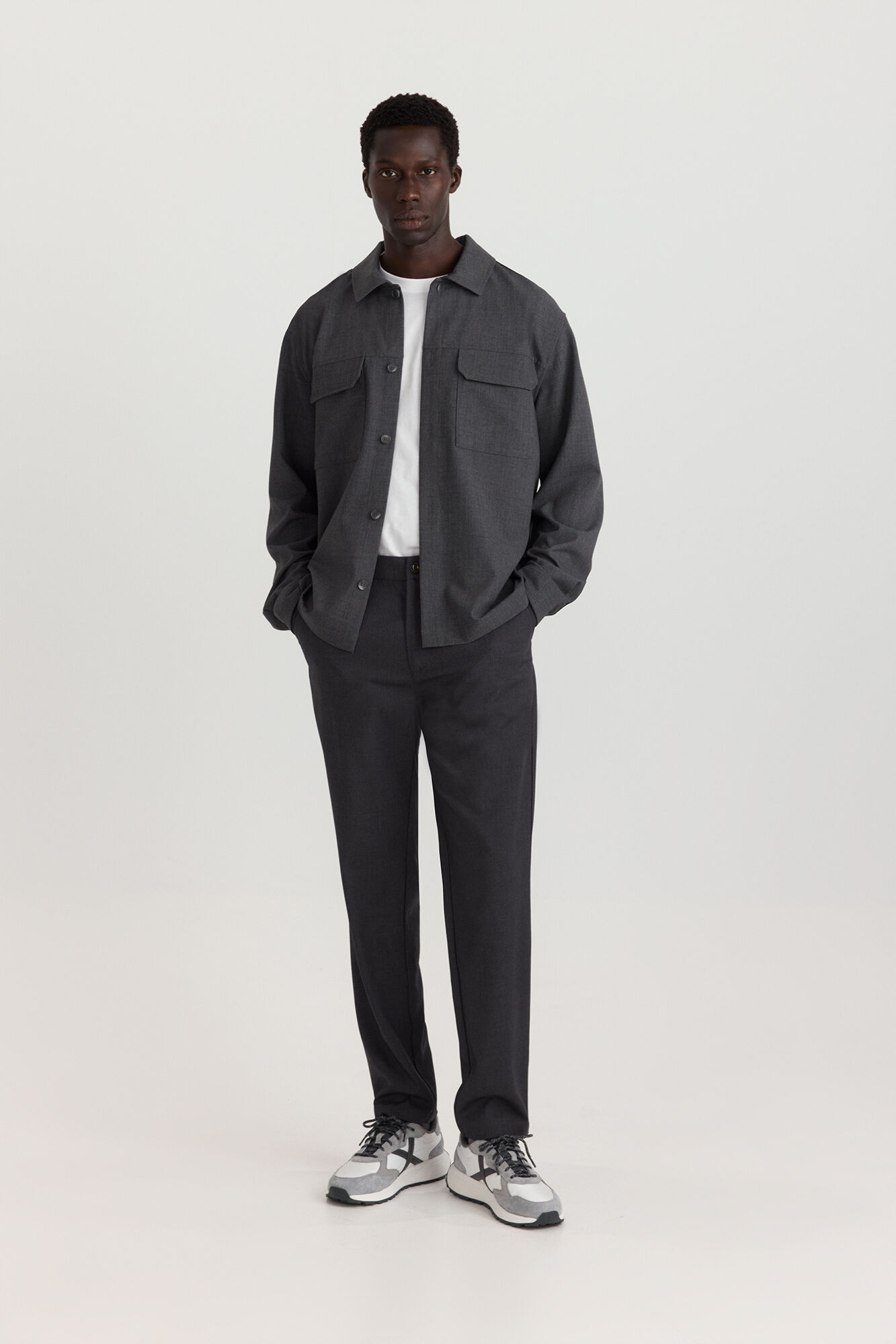 Springfield Sobrecamisa de tejido fluido gris