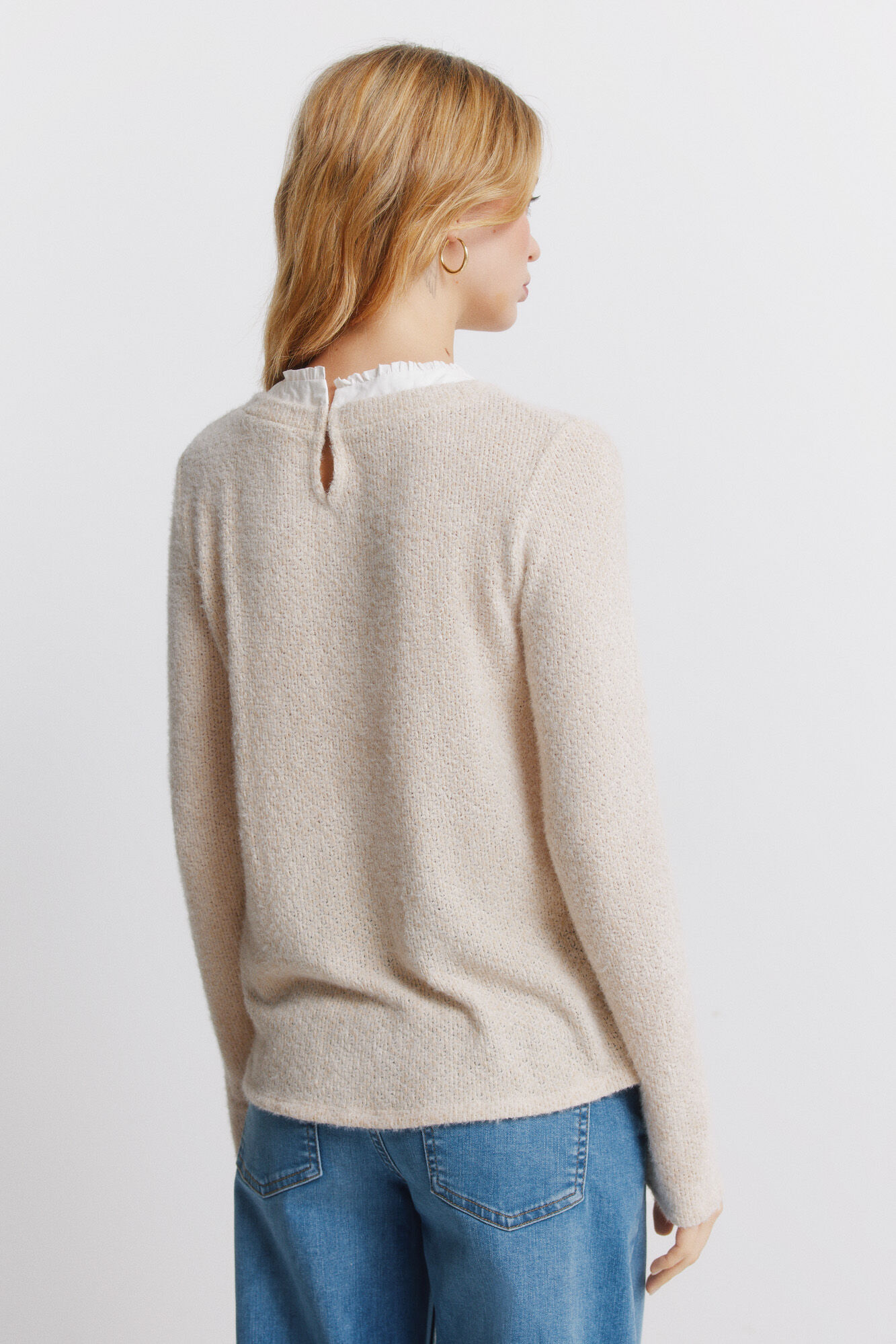 Springfield Playera chenilla cuello combinado caf&eacute;