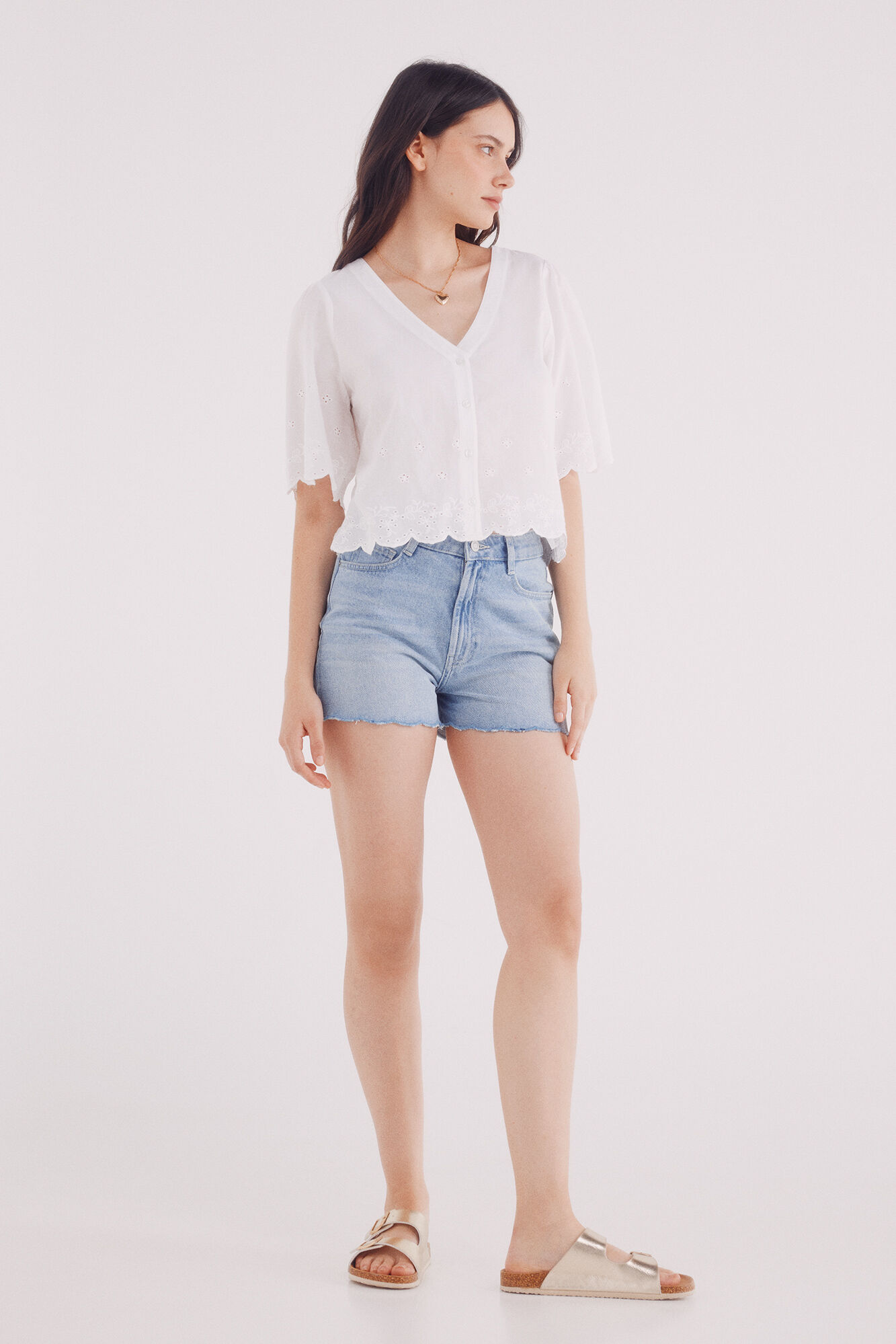 Springfield Blusa bordados algod&oacute;n natural