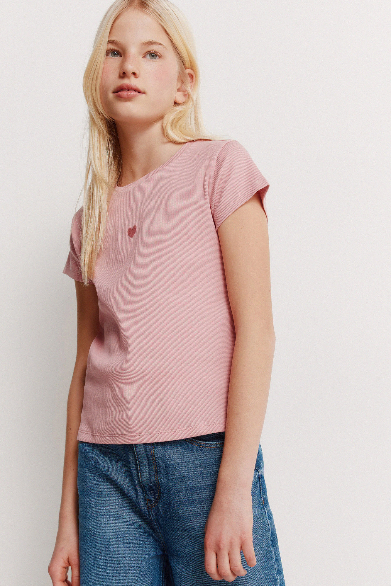 Springfield Kids Playera de manga corta acanalada para ni&ntilde;a rosa