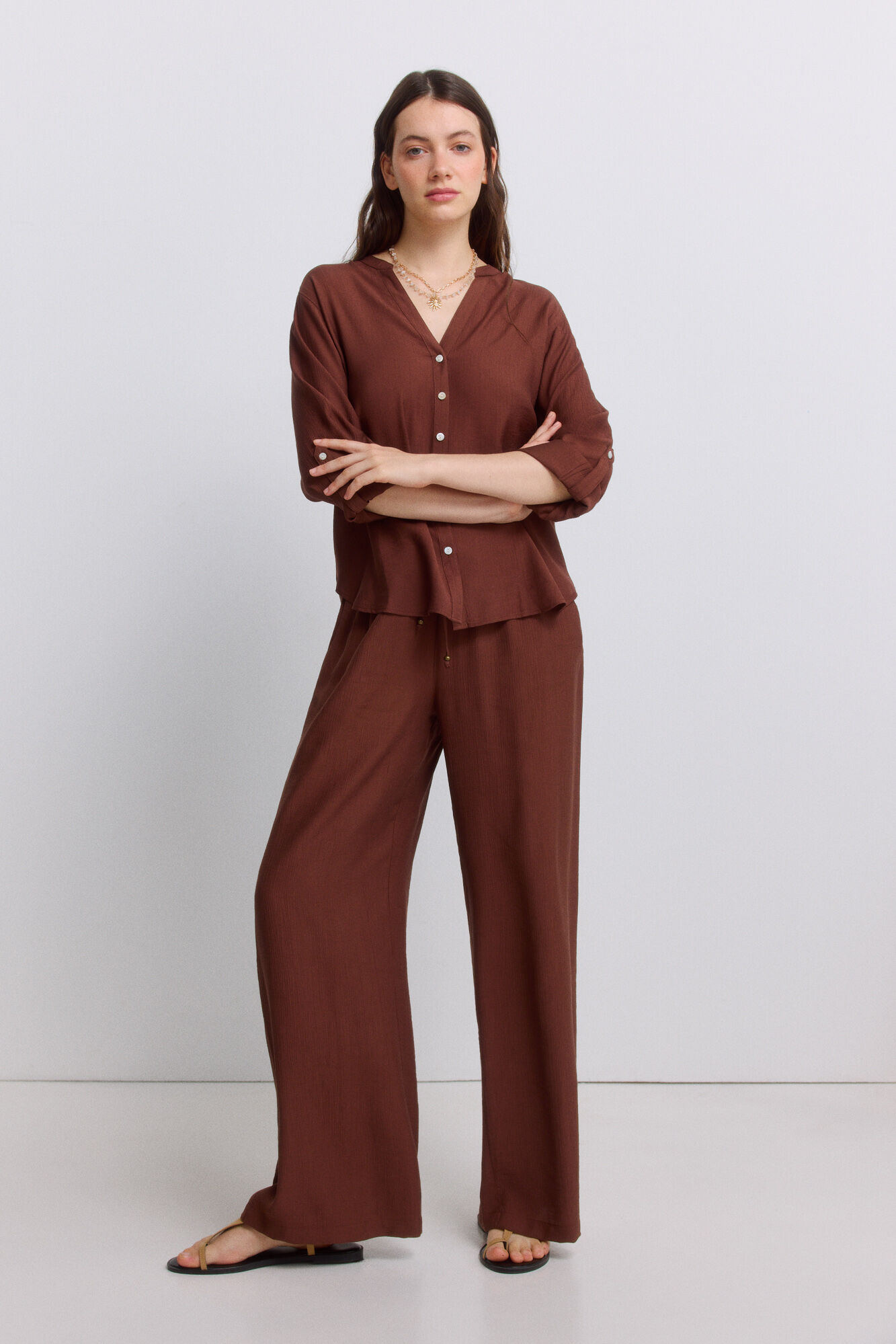 Springfield Blusa escote en V caf&eacute;
