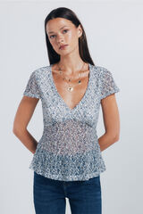 Springfield Top florecitas azules café