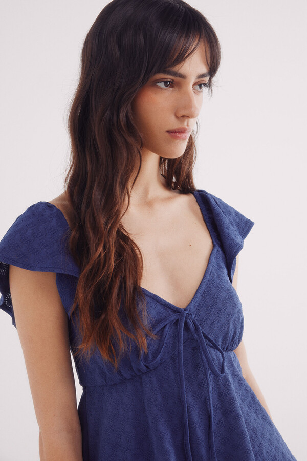 Springfield Top escote lazo bordado suizo estampado