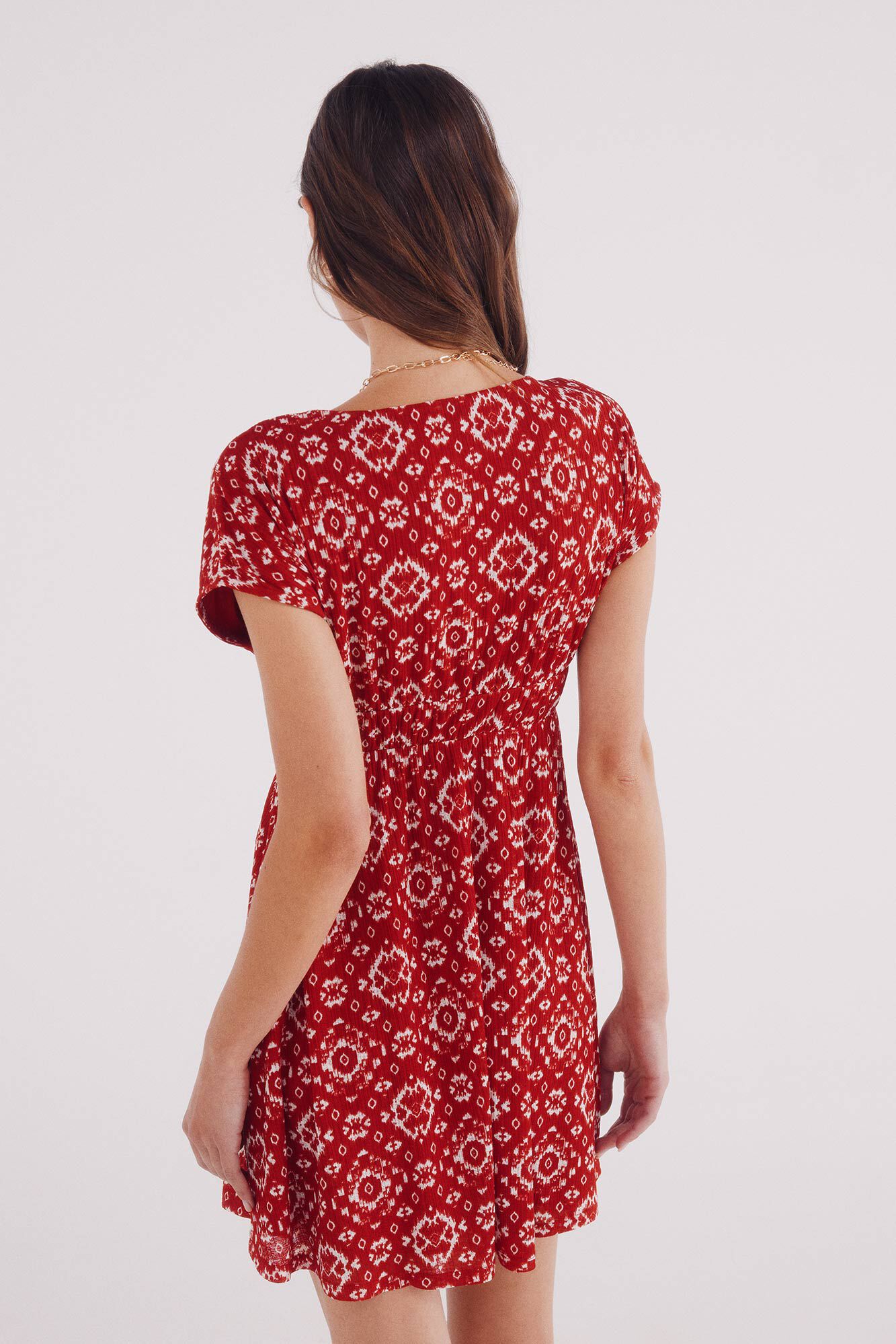 Springfield Vestido corto estampado geom&eacute;trico rojo