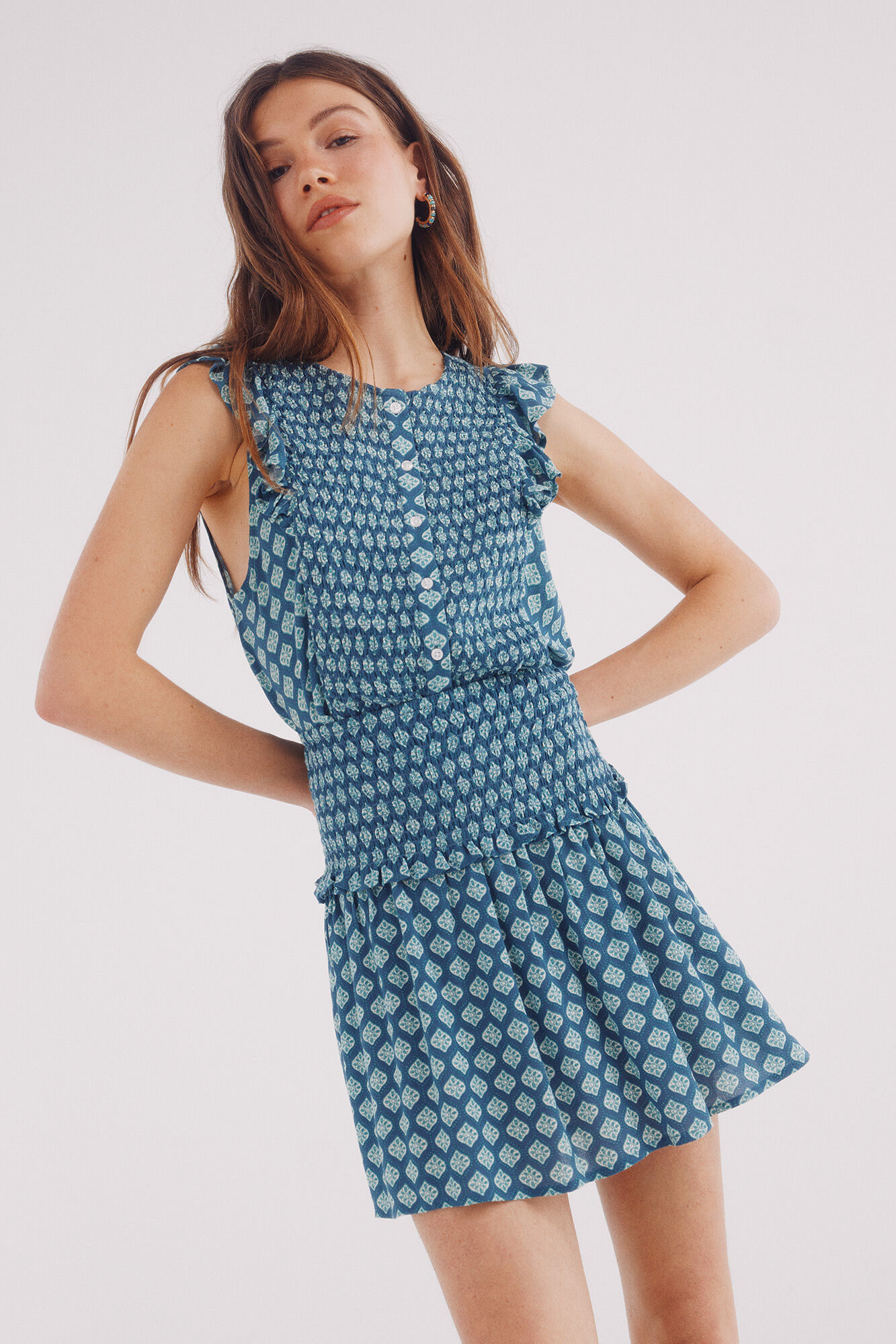 Springfield Falda el&aacute;stica con estampado de panal turquesa