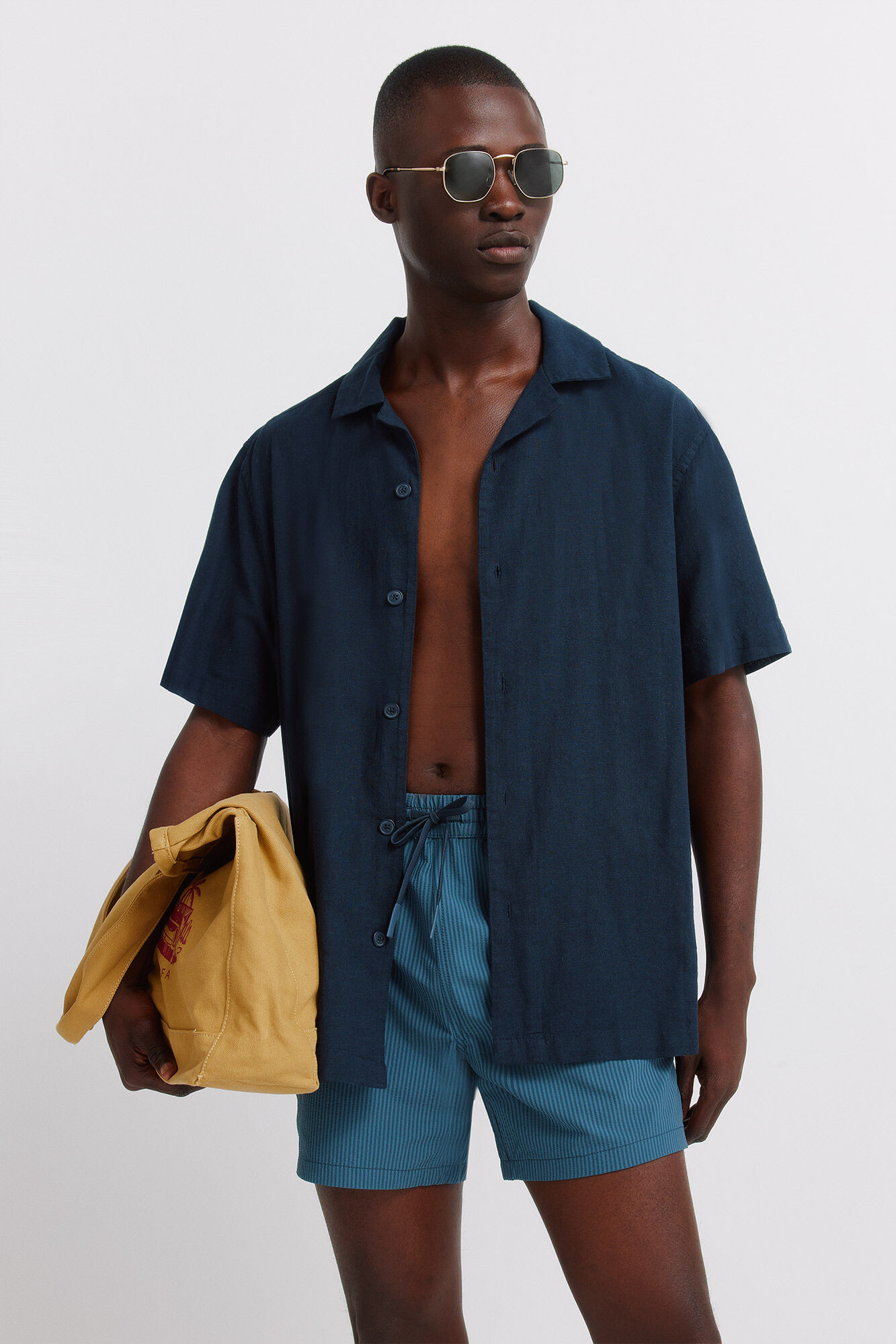 Springfield Traje de ba&ntilde;o seersucker a rayas azul